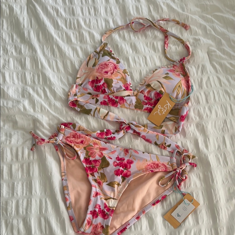 Kona Sol Floral Pink Tie-Side Bikini Set